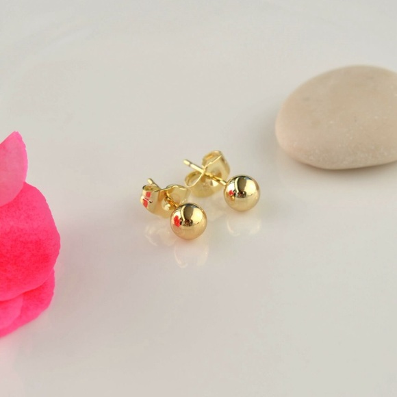 Stud Bead Ball 4mm Earrings 14k Gold Plated Luxury Jewelry - Picture 2 of 12